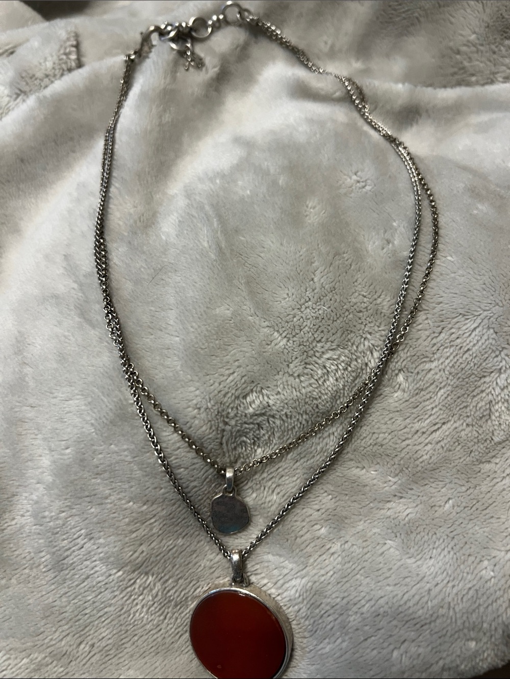 Lucky Brand Silver-Tone Layered Necklace with Red Pendant